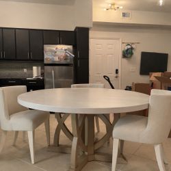 Round Dining Table Set with 3 Chairs – Modern Neutral Color – Great Condition $189