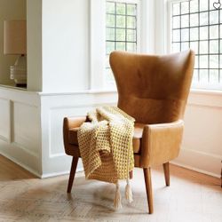 Unique West Elm Erik Leather Wingback Chair