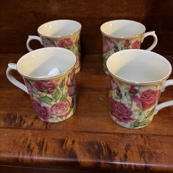Vintage Lenox Rose Suzanne Clee Mug Set 4 Floral Porcelain 1995 New