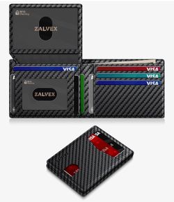 Cartera delgada de piel con bloqueo RFID para 14 tarjetas, cartera delgada minimalista plegable con 2 ventanas para identificación y ranura para efect