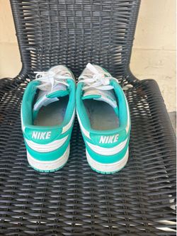 White and turquoise Nike Dunk Low Sneakers