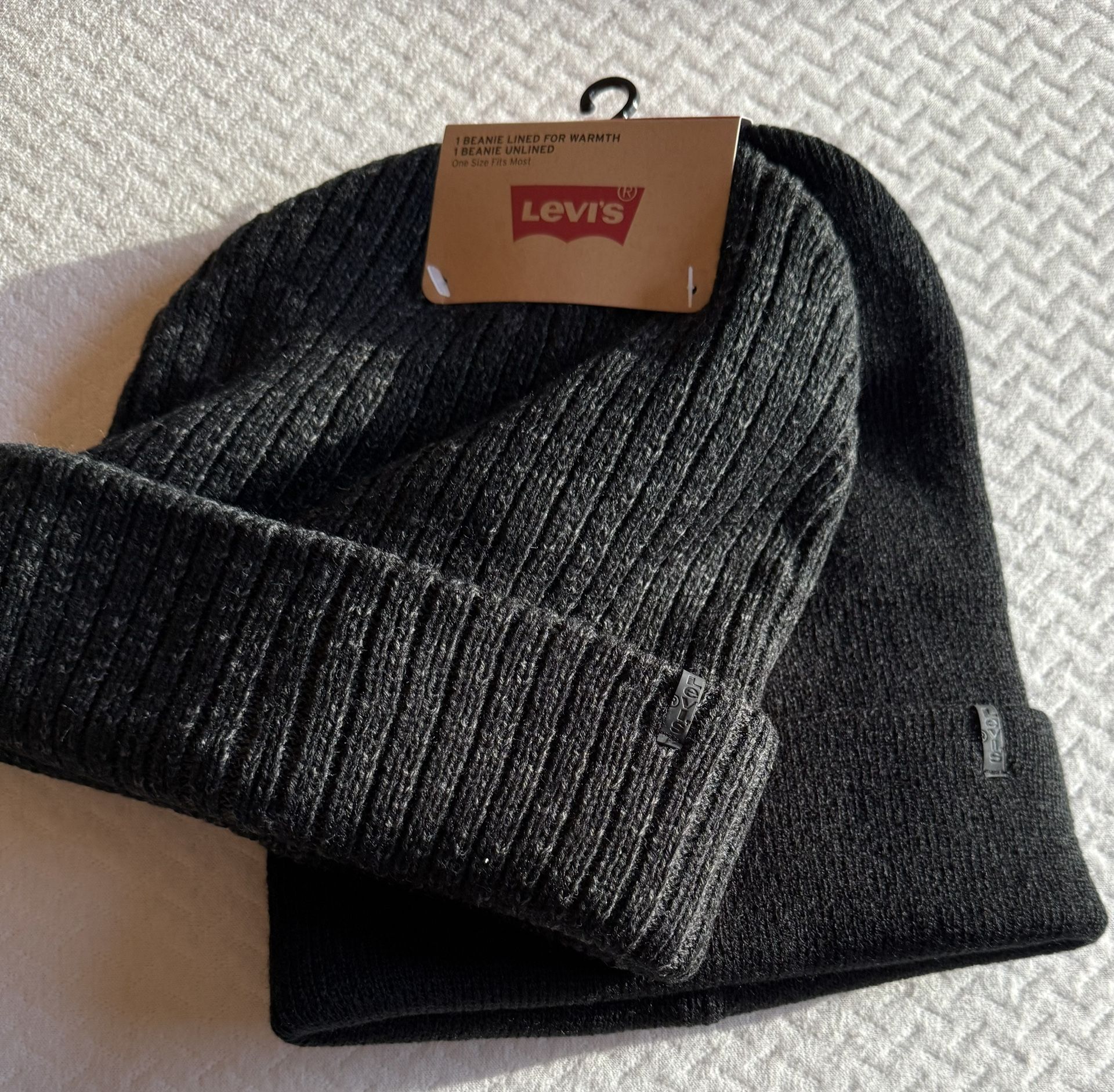 Brand New Adult Size Levi’s Set Of 2 Beanies Black And Dark Grey Colors