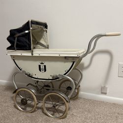 Antique Thistle Brand Doll Stroller - Classic White Pram with Adjustable Hood