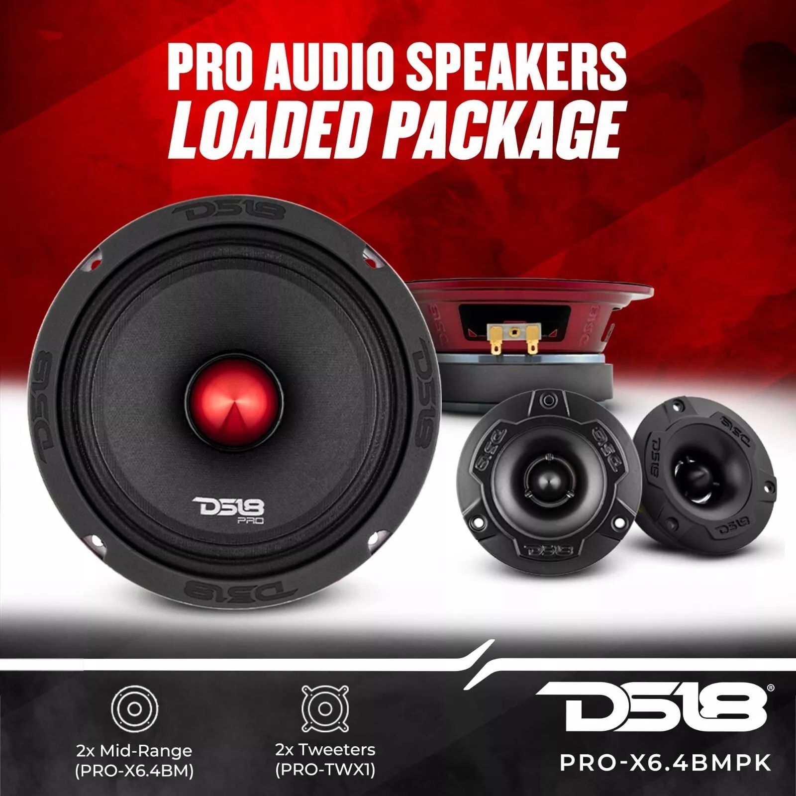 DS18 PRO-X6.4BMPK 6.5" Car Speakers & Tweeter Package Midrange Speaker Pro Audio