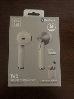 Gentek TW3 Wireless Metal Earbuds Bluetooth White With Charge Case.