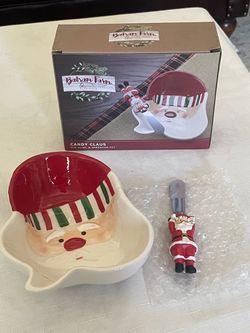 Modern ceramic Santa-themed Christmas dip bowl and spreader set by Balsam Farm