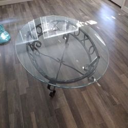 Coffee Table Beveled Glass Thick Metal Wrought Iron