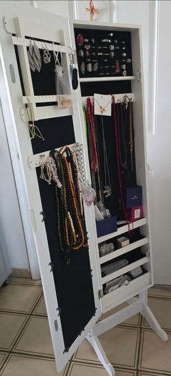 Espejo Joyero De Pie Color Blanco / White Standing Jewelry Armoire Mirror
