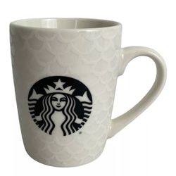 2020 Starbucks Black Mermaid Fish Scales Mug 10 fl oz(296 ml) White Ceramic   Starbucks Black Siren Logo with White Frosted Mermaid Scales 2020 Mug 10