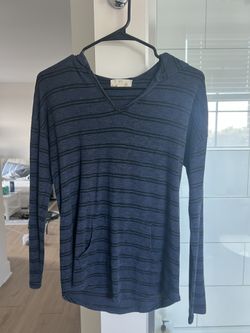 Navy blue striped long sleeve top with hood Size S