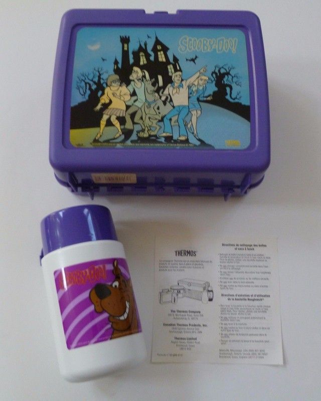 New Vintage SCOOBY DOO Lunch Box Thermos Instructions Purple Lunchbox