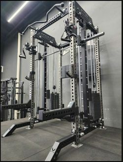 NEW Squat Rack Smith Machine Functional Trainer Cable Cross Over  Adjustable Bench Press 45lb Barbell Bumper Plates Home Gym 