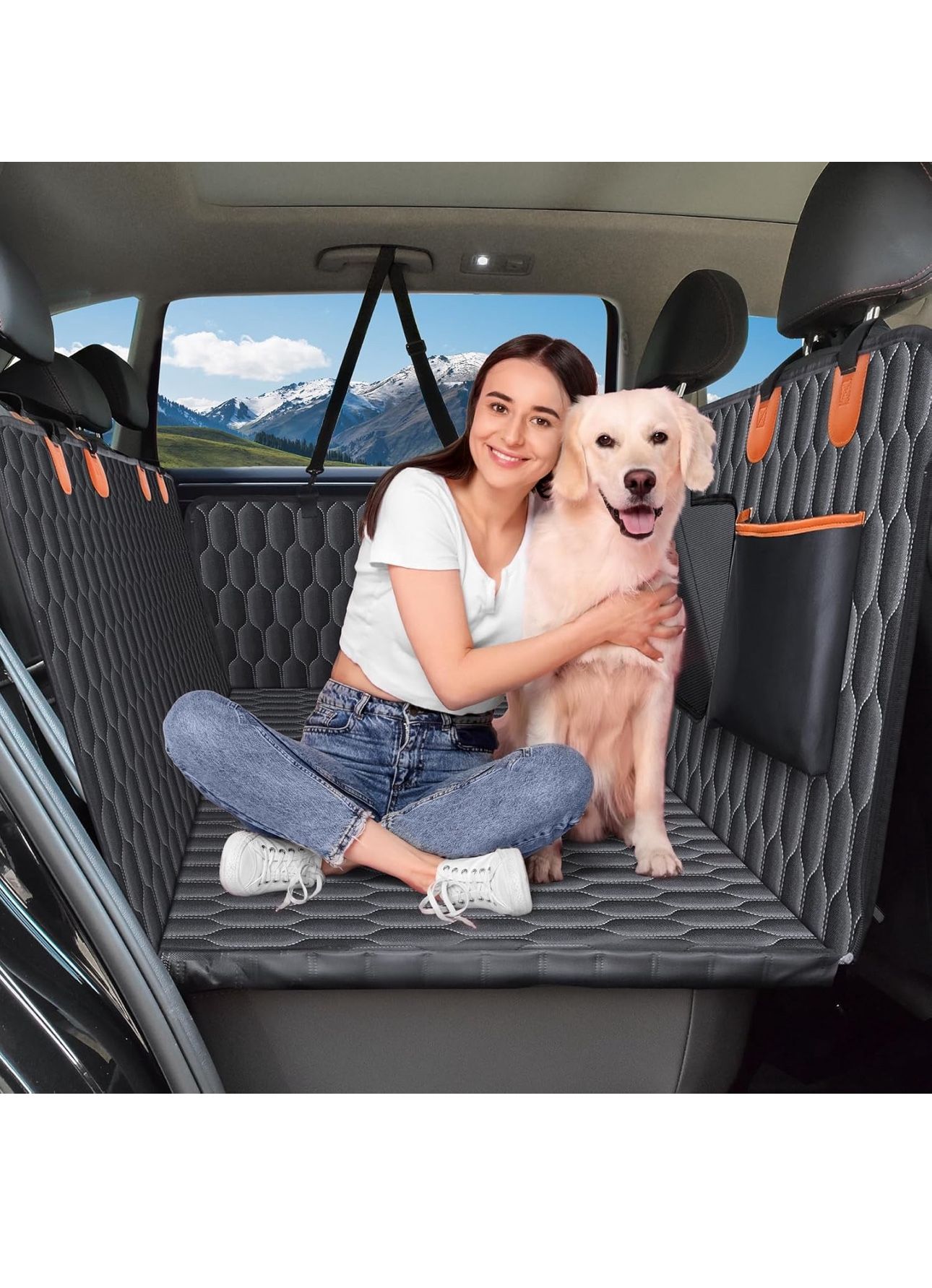 XL Back Seat Extender for Dogs-Supports 400lb,Waterproof Dog Car Seat Cover Hard Bottom-Detachable,600D Heavy Duty Scratch Proof Nonslip Soft,Dog Hamm