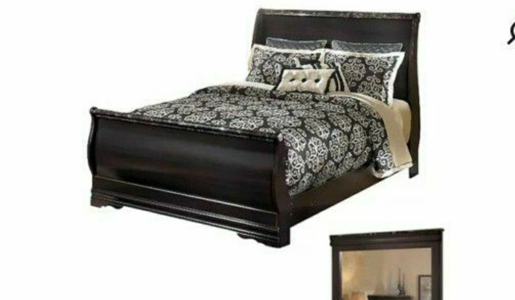 Ashley Esmeralda Marble Top Queen Size Sleigh Bed Frame