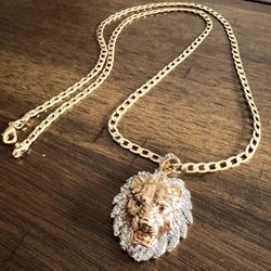 Gold Filled Lion Pendant 24 Inch Necklace 
