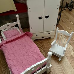 American Girl Doll Bed, Chest And Rocking Chair