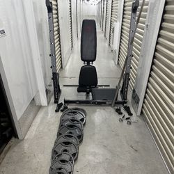 Complete Bench And Rack Set Up With Full Set If Plates And Barbell