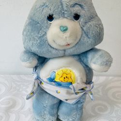Vintage BABY TUGS CARE BEAR 11" Plush Kenner Blue W/Diaper EUC