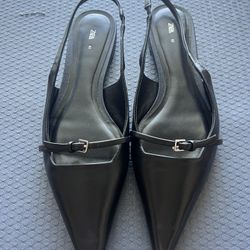 Zara Pointed Flat Leather Slingbacks Women Shoes Size 41 