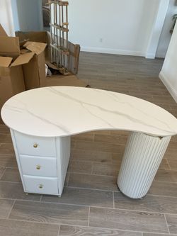 White Marble Irregular Desk 