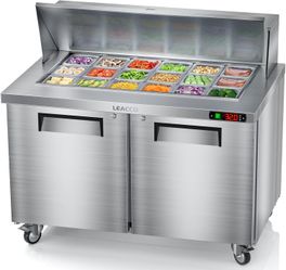 Refrigerated Sandwich Salad Prep Table, Commercial Workstation Refrigerators with 18 Pans