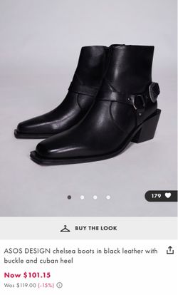 ASOS DESIGN chelsea boots in black leather with buckle and cuban heel 9