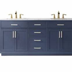 Altair Ivy 72 in. Bath Vanity in Royal Blue with Carrara Marble Vanity Top in White with White Basins