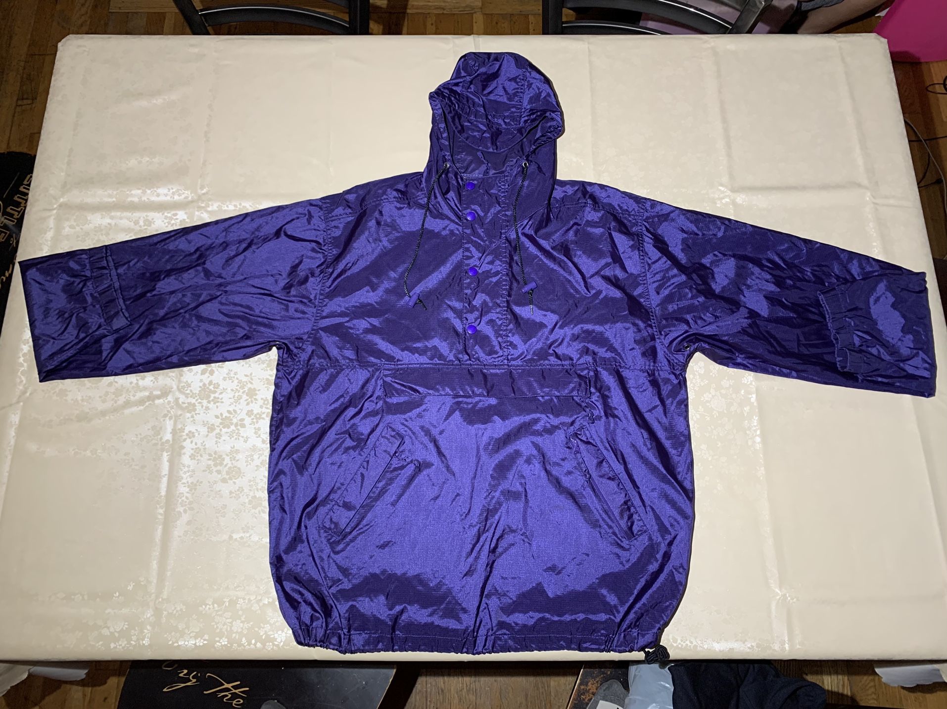 Vintage Eddie Bauer Hooded Windbreaker Anorak Jacket Pullover 1/2 Zip Men Size L