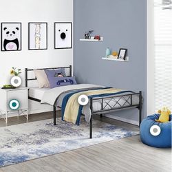 XL Twin Size Metal Bed Frame with Vintage Headboard and Footboard, Farmhouse Platform Bed, Heavy Duty Steel Slat Support,13 Inch UnderBed Storage(3632