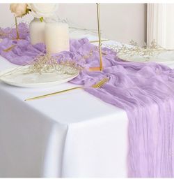 Lavender Cheesecloth Table Runner 21x120 Inch Gauze Table Runners Reusable Polyester 10ft Boho Rustic Cheese Cloth Table Runner for Wedding Party Baby
