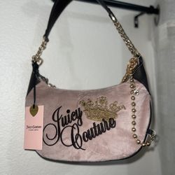 Juicy Couture The Key To Juicy Shoulder Crossbody bag purse Velour Blush Charm  