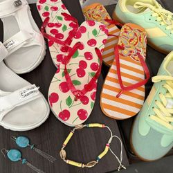 Summer Footwear & Jewelry Bundle - Sandals, Sneakers, Flip Flops