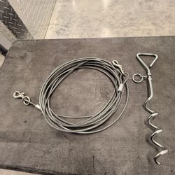 Tie Out Cable 30 Feet - Heavy Duty Dog Lead Up to 250 Pounds. Tie Out Stake