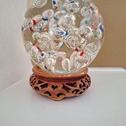 Glass Paperweight Collectors 14" Round 4" Tall Bubbles/ Confetti 