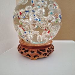 Glass Paperweight Collectors 14" Round 4" Tall Bubbles/ Confetti 