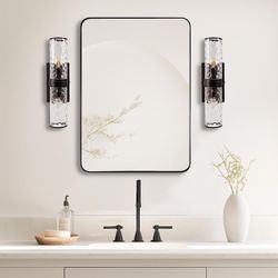 Inse Modern Rounded Rectangle Bathroom Vanity Mirror | Stainless Steel Frame