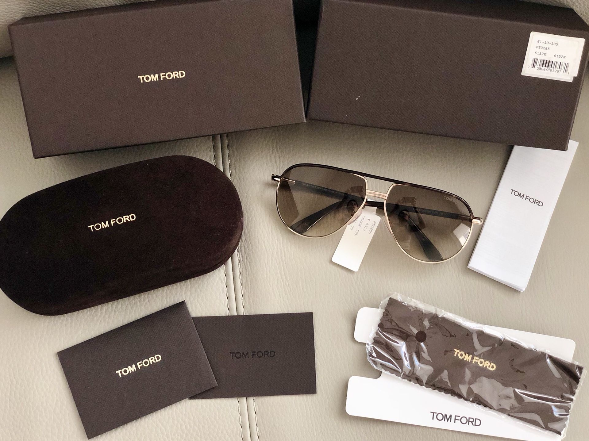 Tom Ford Cole 61MM Aviator Sunglasses TF285 52K, Gold Dark Havana, Gradient, UNISEX, NIB
