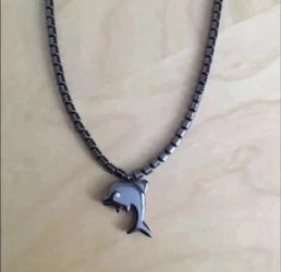 Hematite beads necklace with dolphin pendant