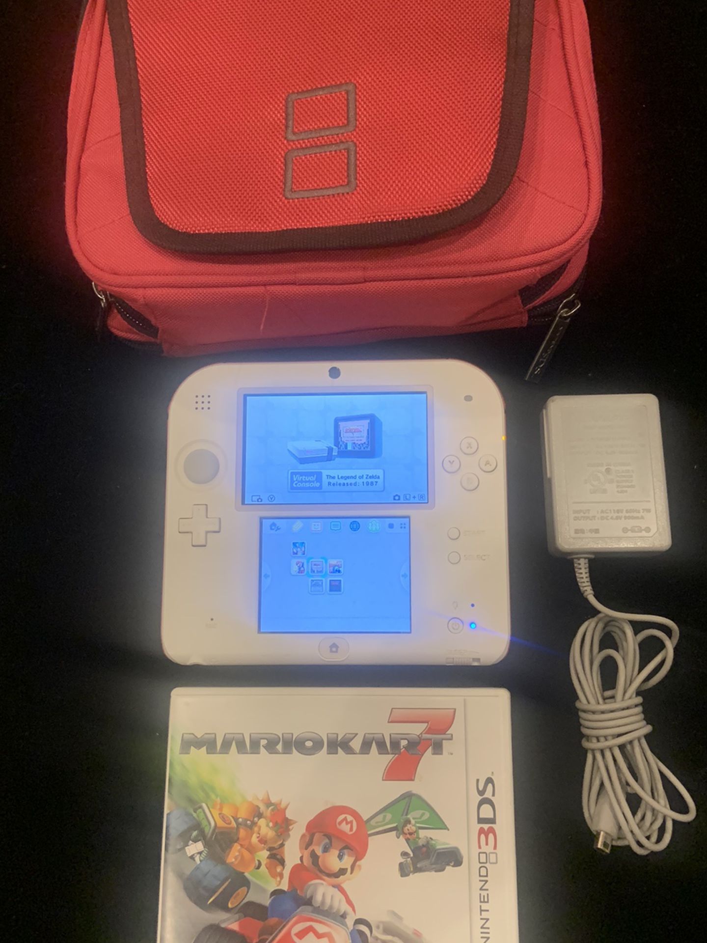 Nintendo 2DS White/Red Handheld + 20 Games(19 Pre-Installed)+ Charger +Game Bag