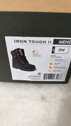 Men’s Black Steel Toe Insulated Leather Work Boots, 9 Wide