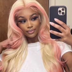Pink blonde Wig pink Highlights 