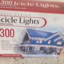 Icicle Lights, 300 Count, Clear Bulbs, White Wire