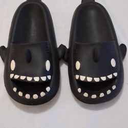 Funny Shark Slip-On Sandals – Black Cartoon Style Slides