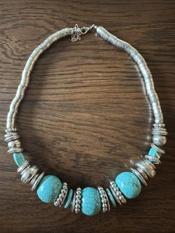 real sliver and turquoise necklace