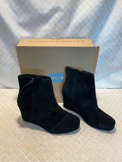 TOMS Black Suede Wedge Ankle Boots