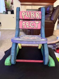 Hand-Painted "Purr-fect" Cat Rocking Chair – Whimsical Decorative/Kids Rocker