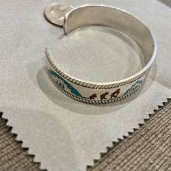 Navajo 925 Sterling Silver Natural Turquoise Cuff For Man Or Woman. Excellent Condition! 