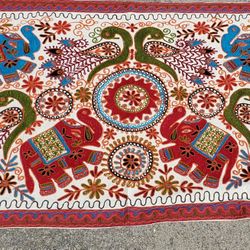 Indian Embroidered Mirror Work Textile Wall Hanging Tapestry Elephant Peacock
Vibrant colorful floral medallion 