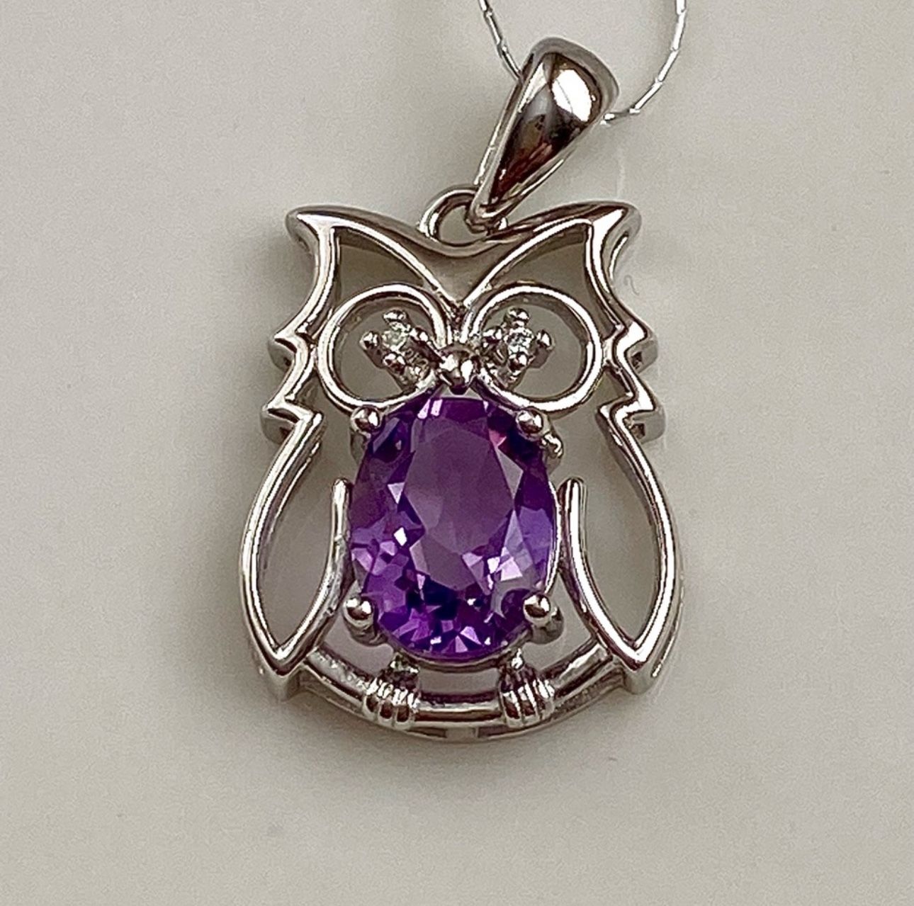 S925 Sterling Silver Natural Amethyst Owl pendant