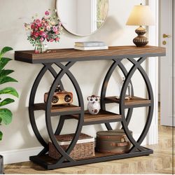 39.4" Console Table, Industrial 4-Tier Sofa Table Entryway Table with Storage Shelves,